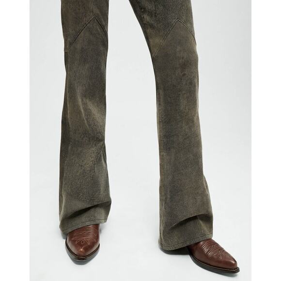 Re/Done 70s Lamb Leather Stretch Bootcut Seamed Leather Pants Olive Size 25 NWT - Picture 4 of 11